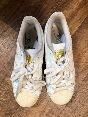 adidas White Sneakers with Teal Heel Accent